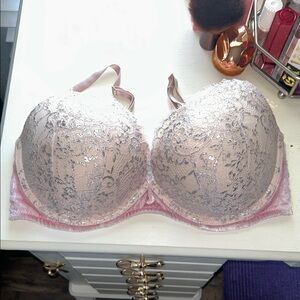 Victoria's Secret Shimmer Lace Push-Up Bra in Blush and Silver